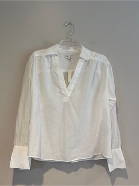Madewell White V-Neck Collared Long Sleeve Blouse Size M